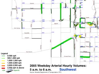 2005 Weekday Arterial Hourly Volumes: 5 a.m. to 6 a.m.	 Southwest