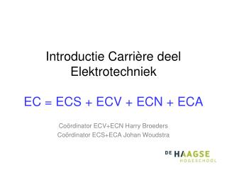 Introductie Carrière deel Elektrotechniek EC = ECS + ECV + ECN + ECA