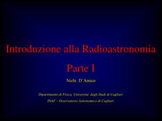 Introduzione alla Radioastronomia Parte I