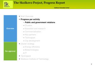 The Skolkovo Project, Progress Report