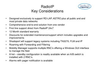 RadioIP Key Considerations