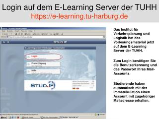 Login auf dem E-Learning Server der TUHH https://e-learning.tu-harburg.de