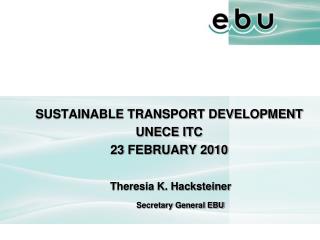 SUSTAINABLE TRANSPORT DEVELOPMENT UNECE ITC 23 FEBRUARY 2010 Theresia K. Hacksteiner