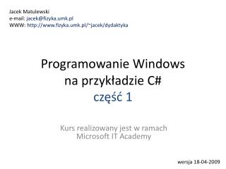 Programowanie Windows na przykładzie C# część 1