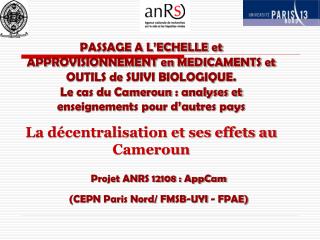 Projet ANRS 12108 : AppCam (CEPN Paris Nord/ FMSB-UYI - FPAE)