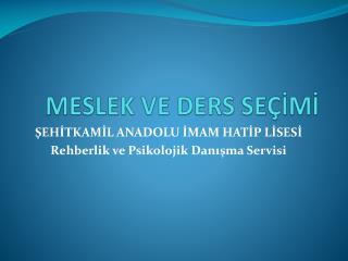 MESLEK VE DERS SEÇİMİ