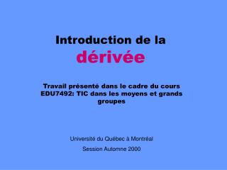 Introduction de la dérivée