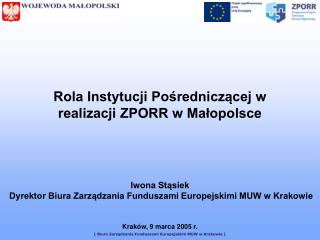 Rola Instytucji Pośredniczącej w realizacji ZPORR w Małopolsce