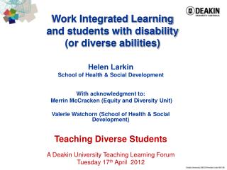 Work Integrated Learning and students with disability (or diverse abilities)