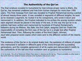 The Authenticity of the Qur’an