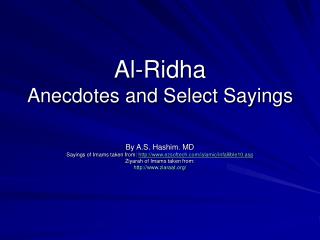 Al-Ridha Anecdotes and Select Sayings