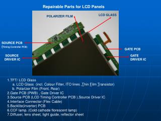 1.TFT/ LCD Glass a. LCD Glass (incl. Colo u r Filter, I TO lines , T hin F ilm T ransistor)