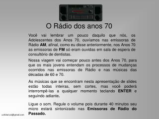 O Rádio dos anos 70