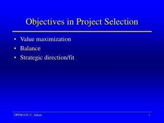 Objectives in Project Selection