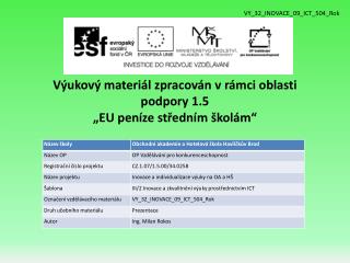 Výukový materiál zpracován v rámci oblasti podpory 1.5 „EU peníze středním školám“