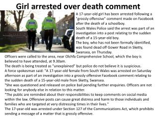 Girl arrested over death comment