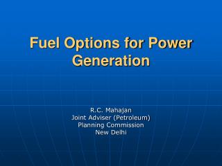 Fuel Options for Power Generation