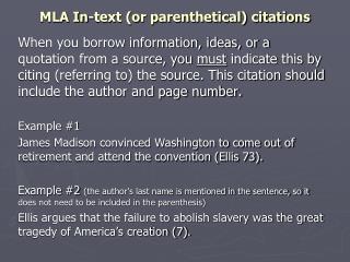 MLA In-text (or parenthetical) citations