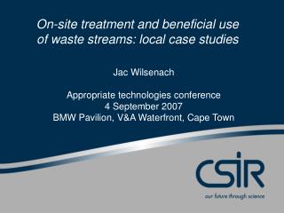 Jac Wilsenach Appropriate technologies conference 4 September 2007