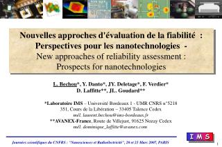 Nouvelles approches d'évaluation de la fiabilité : Perspectives pour les nanotechnologies -