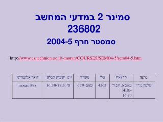 סמינר 2 במדעי המחשב 236802 סמסטר חרף 2004-5