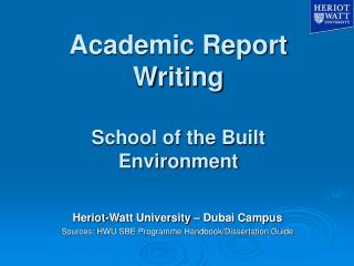 Academic Report Writing School of the Built Environment