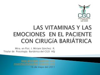 LAS VITAMINAS Y LAS EMOCIONES EN EL PACIENTE CON CIRUGíA BARIÁTRICA