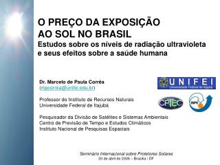 Dr. Marcelo de Paula Corrêa ( mpcorrea@unifei.br ) Professor do Instituto de Recursos Naturais