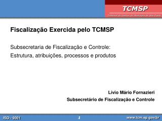 Fiscalização Exercida pelo TCMSP Subsecretaria de Fiscalização e Controle: