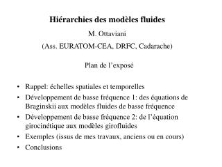 Hiérarchies des modèles fluides M. Ottaviani (Ass. EURATOM-CEA, DRFC, Cadarache)