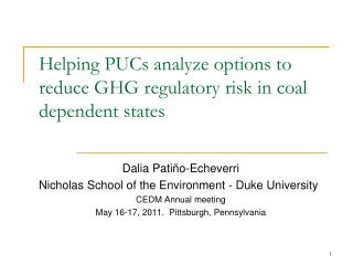 Helping PUCs analyze options to reduce GHG regulatory risk in coal dependent states
