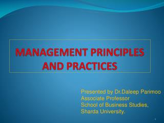 MANAGEMENT PRINCIPLES AND PRACTICES