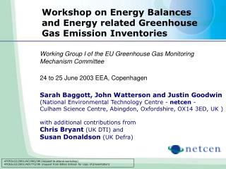 Workshop on Energy Balances and Energy related Greenhouse Gas Emission Inventories