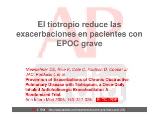 El tiotropio reduce las exacerbaciones en pacientes con EPOC grave