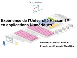 Expérience de l’Université Hassan 1 er en applications Numériques