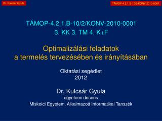 Optimalizálási feladatok a termelés tervezésében és irányításában