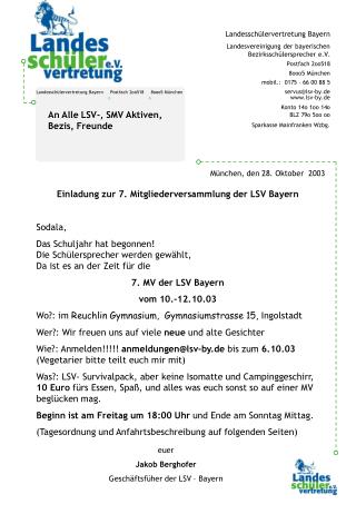 Landesschülervertretung Bayern Postfach 2oo518 8ooo5 München