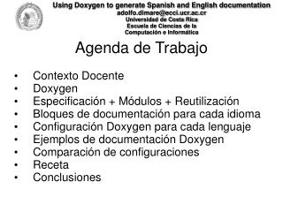 Agenda de Trabajo Contexto Docente Doxygen Especificación + Módulos + Reutilización