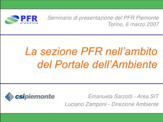 La sezione PFR nell’ambito del Portale dell’Ambiente