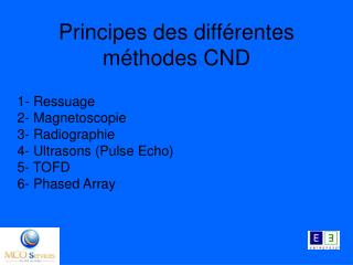 Principes des différentes méthodes CND