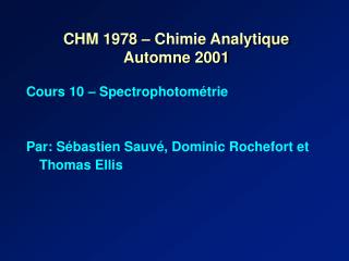 CHM 1978 – Chimie Analytique Automne 2001