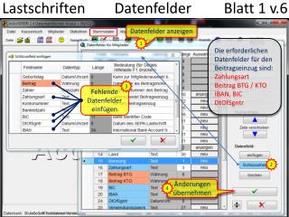 Lastschriften Datenfelder Blatt 1 v.6