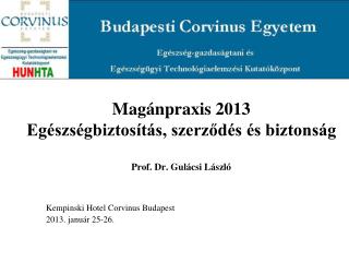 Magánpraxis 2013 Egészségbiztosítás, szerződés és biztonság Prof. Dr. Gulácsi László