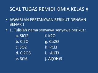 SOAL TUGAS REMIDI KIMIA KELAS X