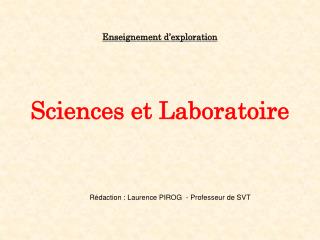 Enseignement d’exploration Sciences et Laboratoire