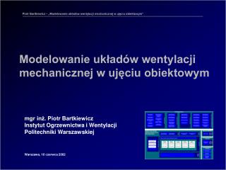 Modelowanie układów wentylacji mechanicznej w ujęciu obiektowym