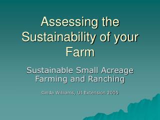 Assessing the Sustainability of your Farm