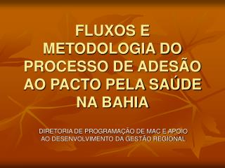 FLUXOS E METODOLOGIA DO PROCESSO DE ADESÃO AO PACTO PELA SAÚDE NA BAHIA