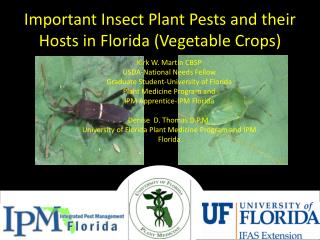 Important Insect Plant Pests and their Hosts in Florida (Vegetable Crops)