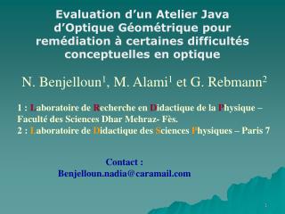 N. Benjelloun 1 , M. Alami 1 et G. Rebmann 2